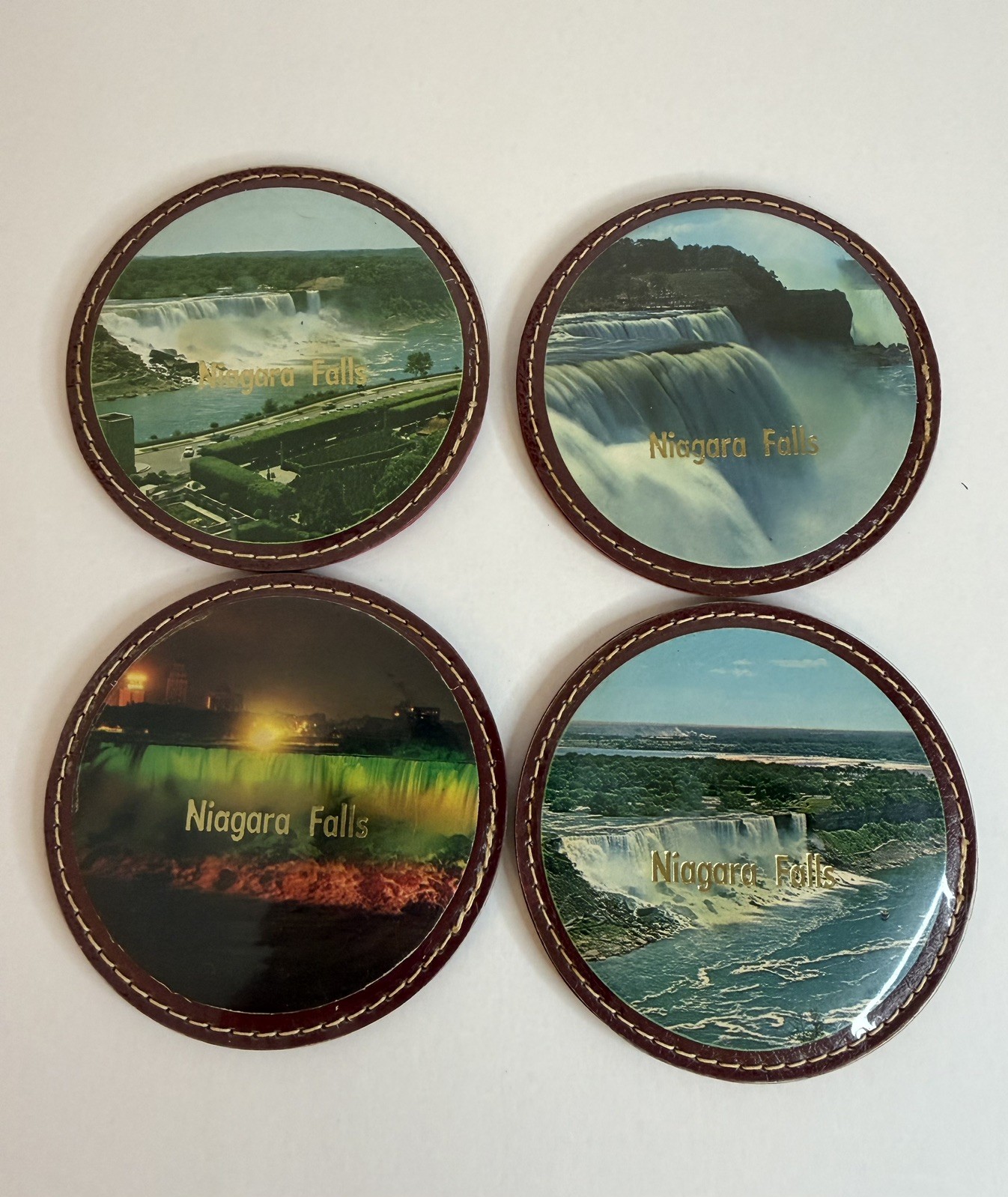 Four Vintage Niagara Falls, Canada Faux Leather Drink Coasters Pre-Owned Four Vintage Niagara Falls, Canada Faux Leather Drink Coasters Pre-Owned