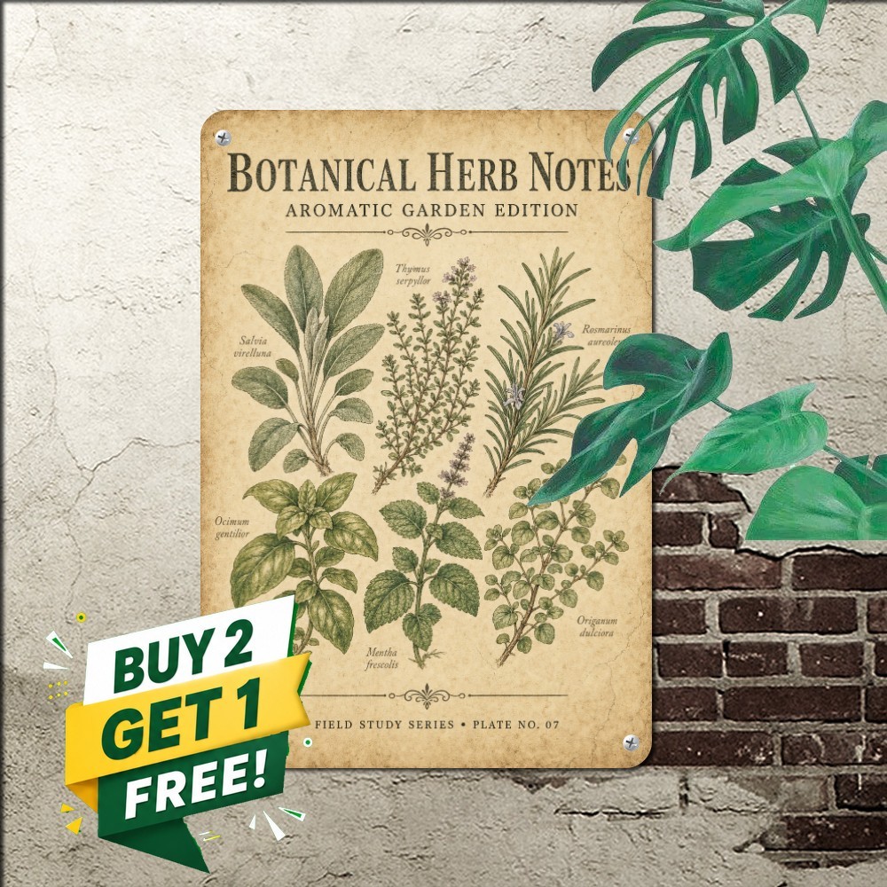 vintage botanical herb chart aged parchment background hand