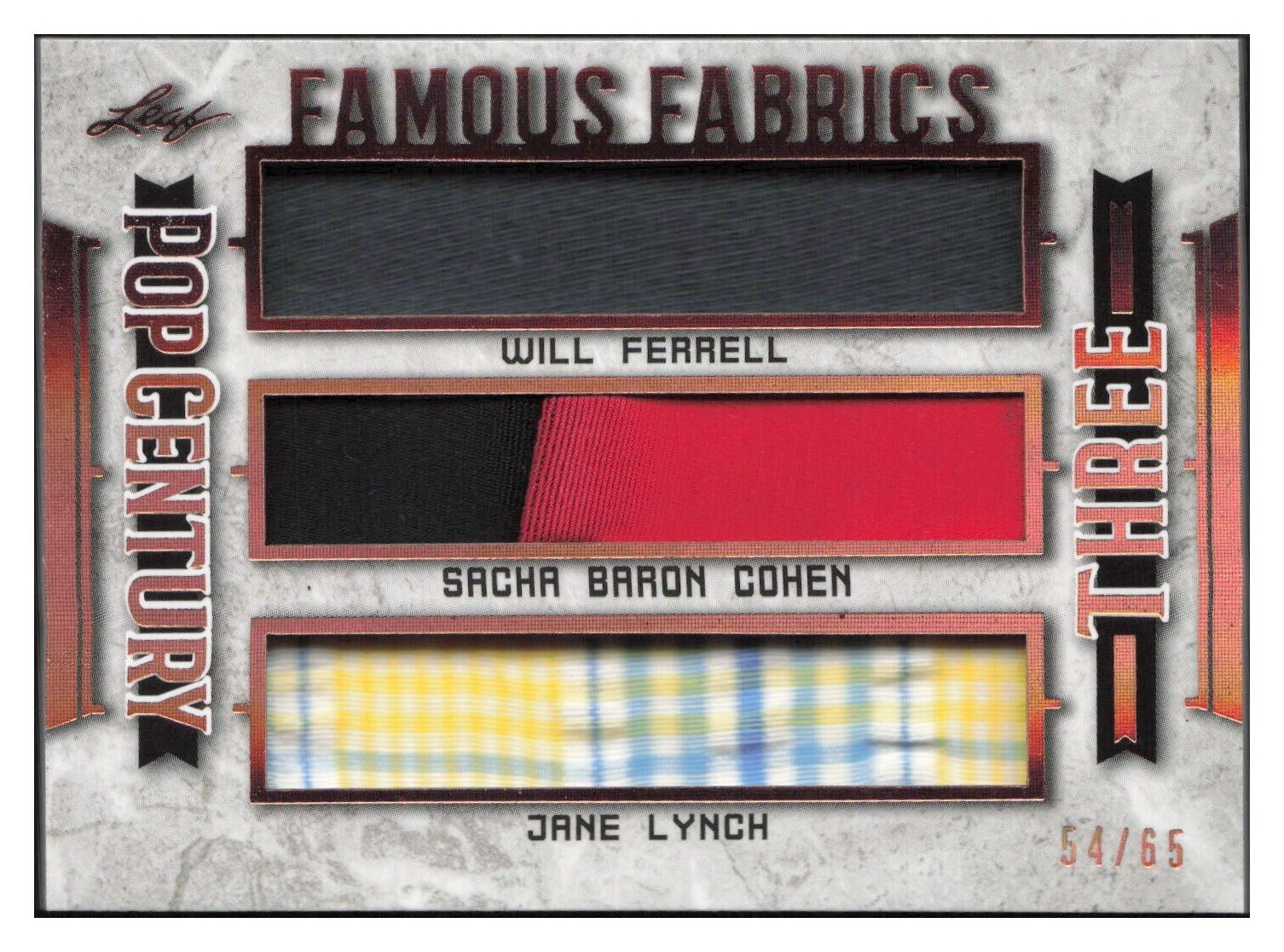 2021 Leaf Famous Fabrics Three Will Ferrell Sacha Baron Choen Jane Lynch /65