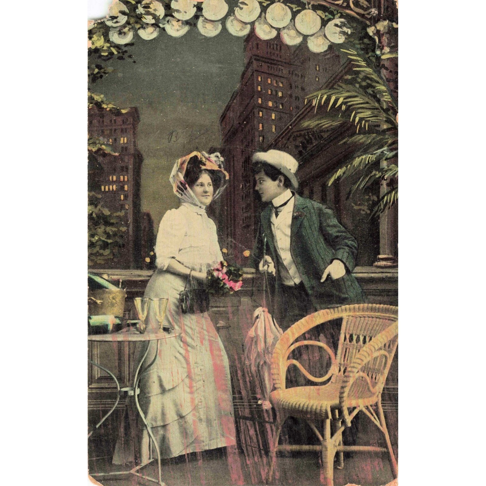 Vtg 1910 RPPC Postcard Romantic Couple City Balcony Sheboygan WI Germany