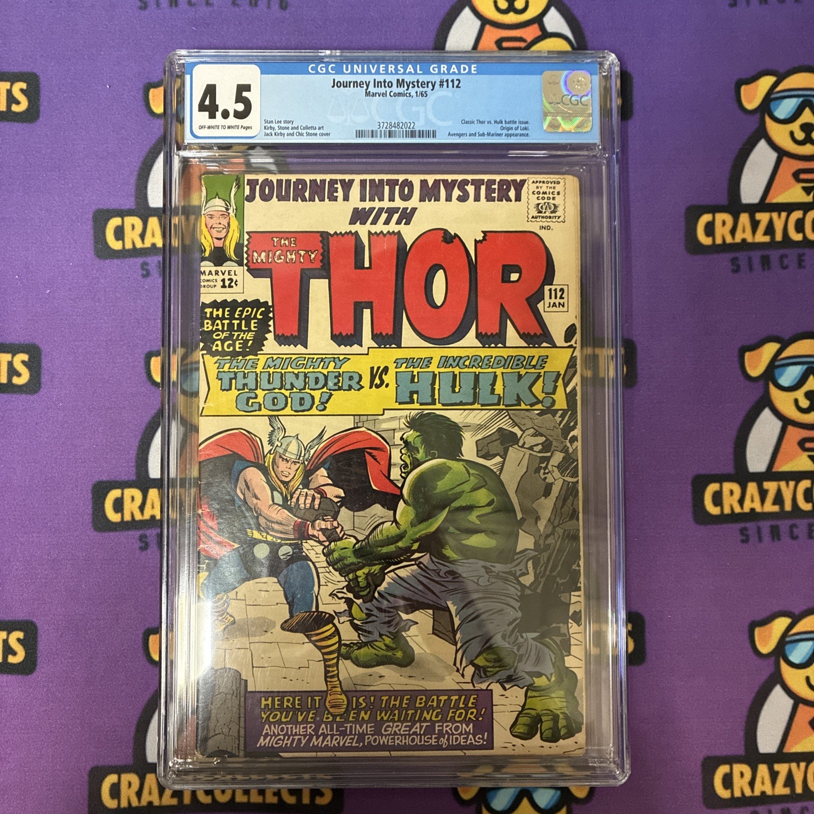 Marvel Comics Journey Into Mystery #112 CGC 4.5 1965 Thor vs Hulk Fast Shipping Marvel Comics Journey Into Mystery #112 CGC 4.5 1965 Thor vs Hulk Fast Shipping