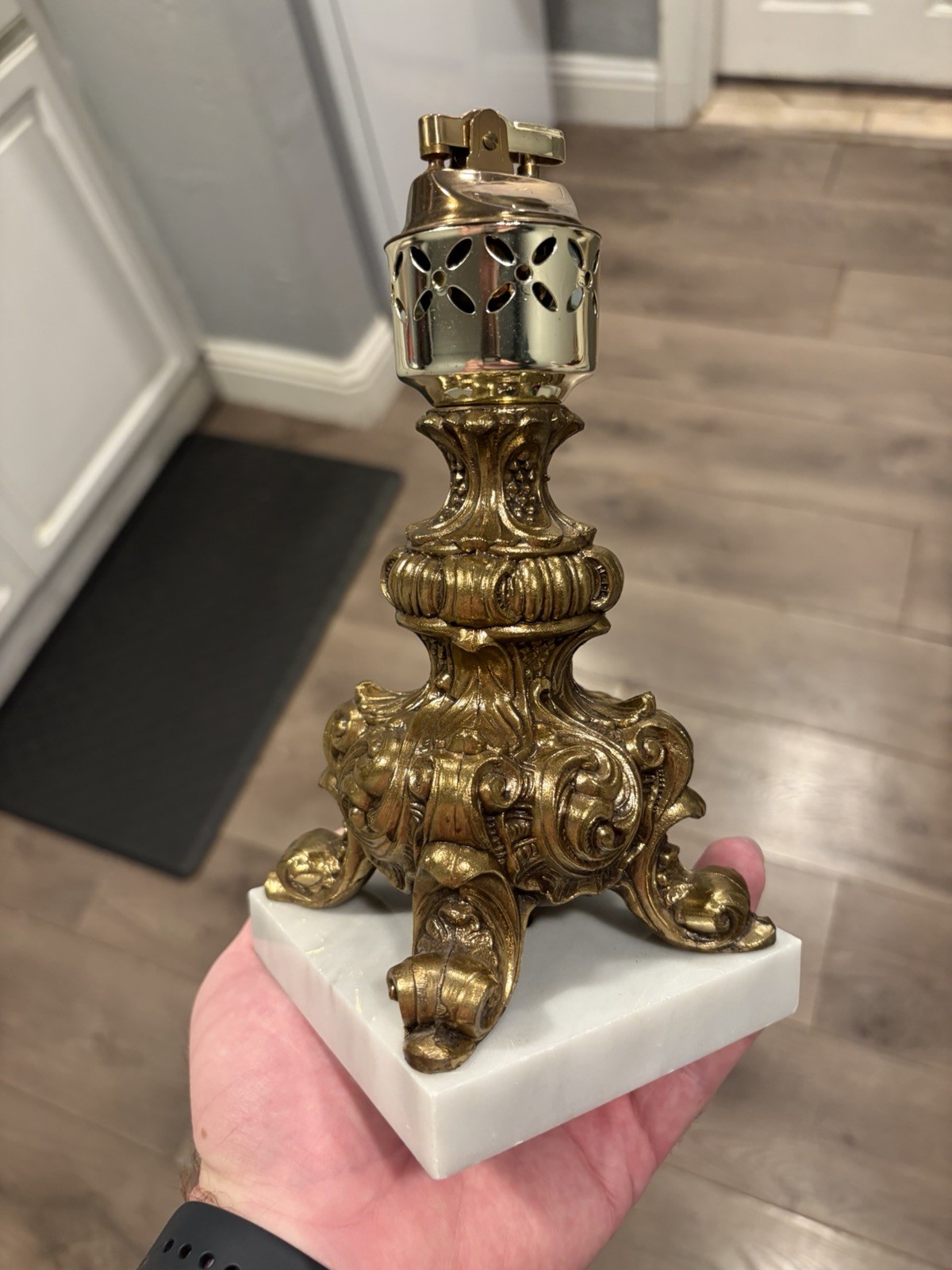 Vintage Italian Brass Table Lighter Marble Base Rococo MCM Hollywood Regency Vintage Italian Brass Table Lighter Marble Base Rococo MCM Hollywood Regency