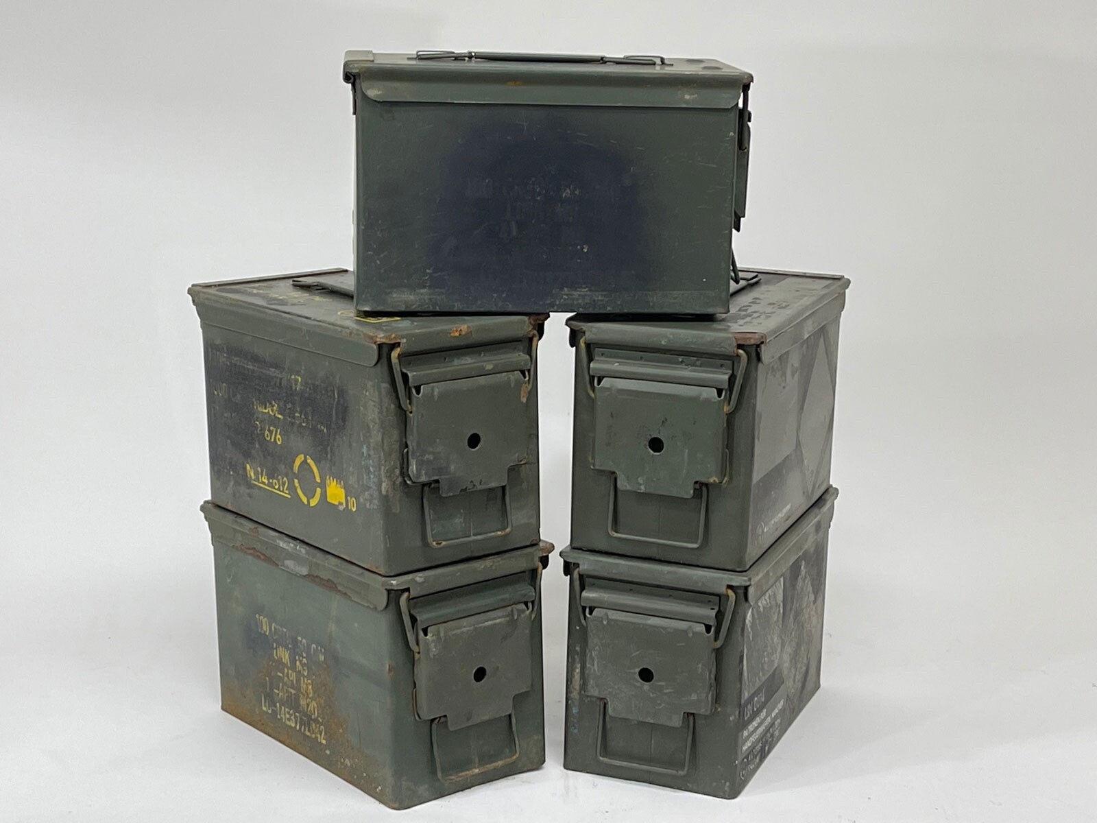 50 Cal Metal Ammo Can – Military Steel Box Ammo Storage  Grade 2 - Used - 5 Pack