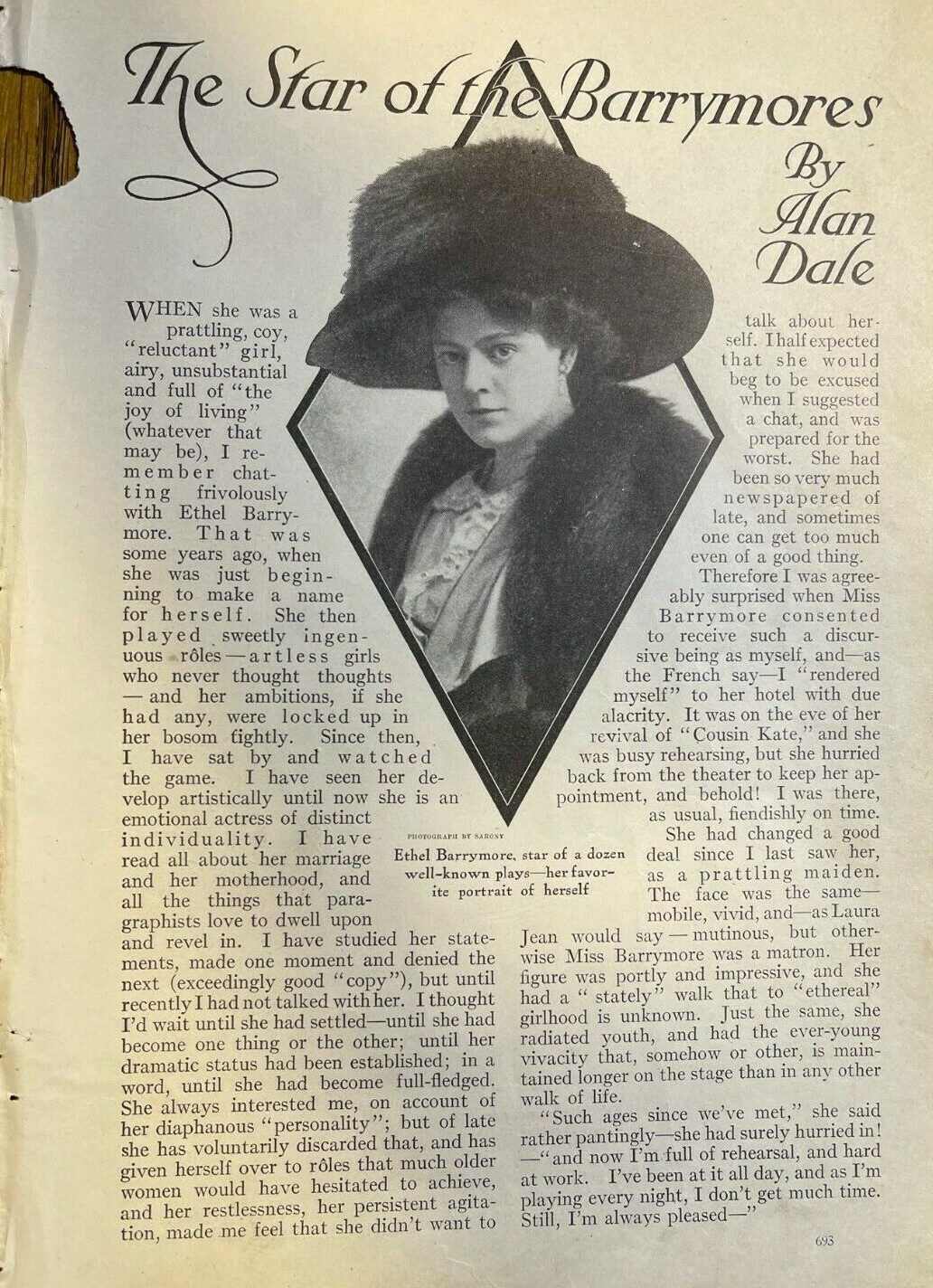 1912 Actress Ethel Barrymore illustrated