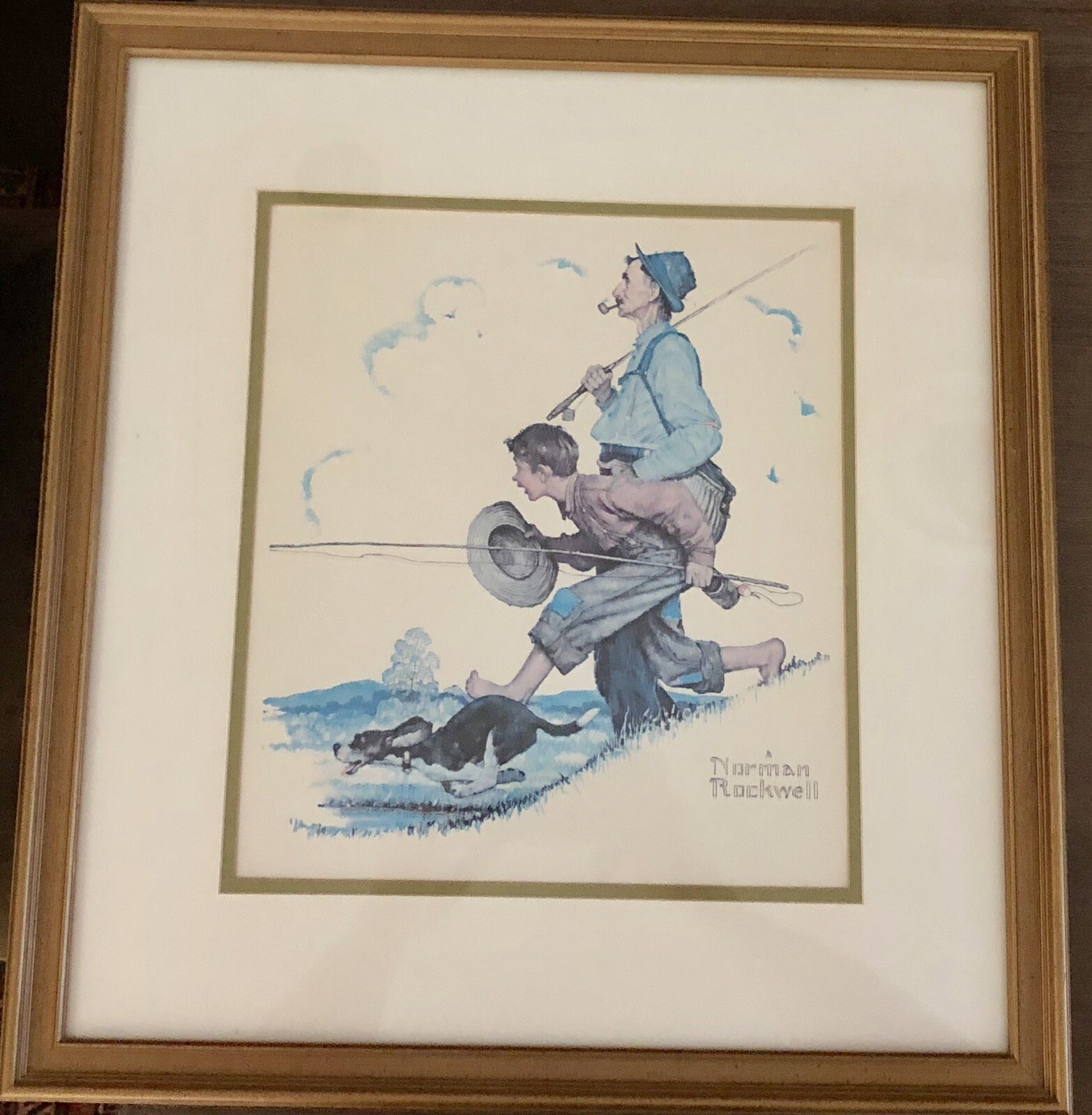 (Make Offers): Vintage Rare Norman Rockwell “Going Fishing” Framed Print. CoA.