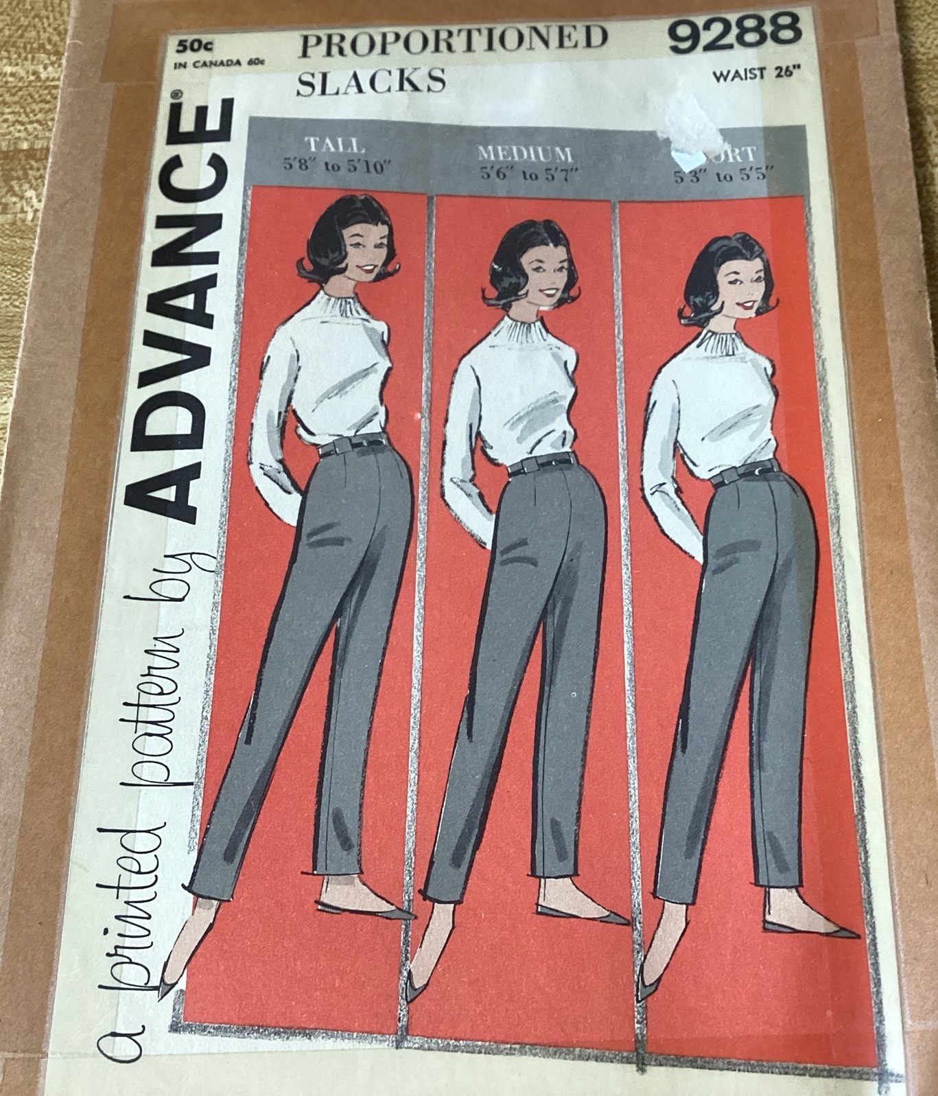 Vtg 1960\'s Advance 9288 Proportioned Slacks Sewing Pattern Women Waist 26” Vtg 1960\'s Advance 9288 Proportioned Slacks Sewing Pattern Women Waist 26”