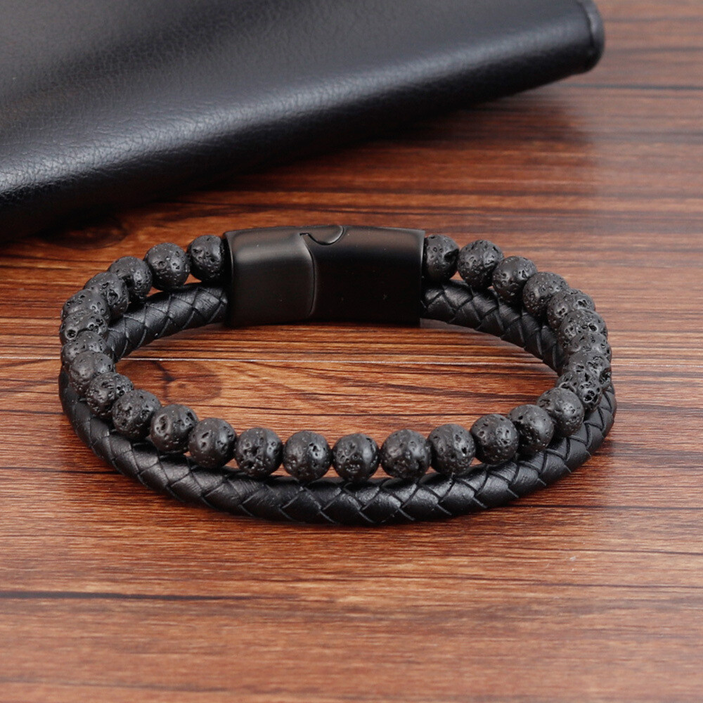 Obsidian Tiger Eye Beaded Protection Strength Healing Men Leather Bracelet Gifts Obsidian Tiger Eye Beaded Protection Strength Healing Men Leather Bracelet Gifts
