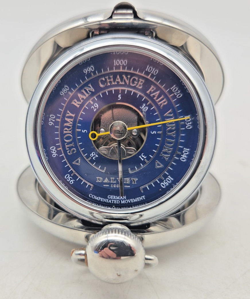 Dalvey Precision Barometer Blue in Stainless Steel Travel Case W/ Engraving 1993 Dalvey Precision Barometer Blue in Stainless Steel Travel Case W/ Engraving 1993
