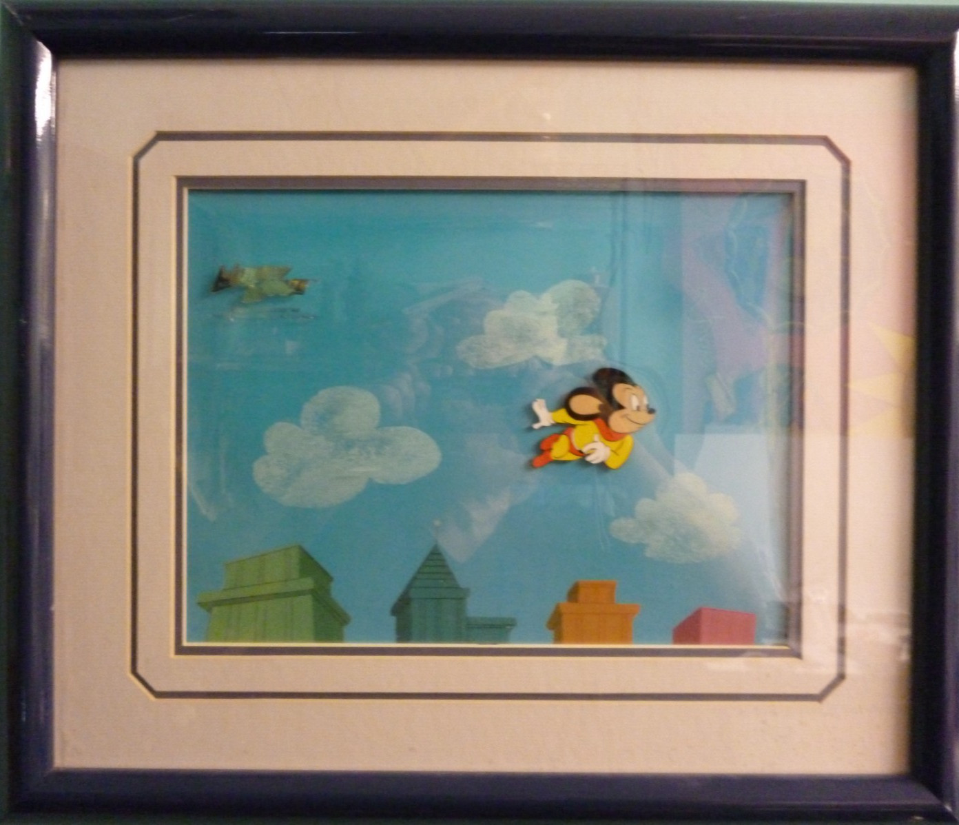THE NEW ADVENTURES OF MIGHTY MOUSE PRODUCTION CEL ON PRODUCTION BACKGROUND 1981