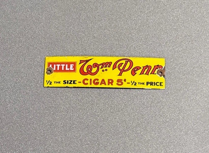 VINTAGE LITTLE WM PENN CIGARS PORCELAIN SIGN CAR GAS TRUCK MOTORCYCLE OIL