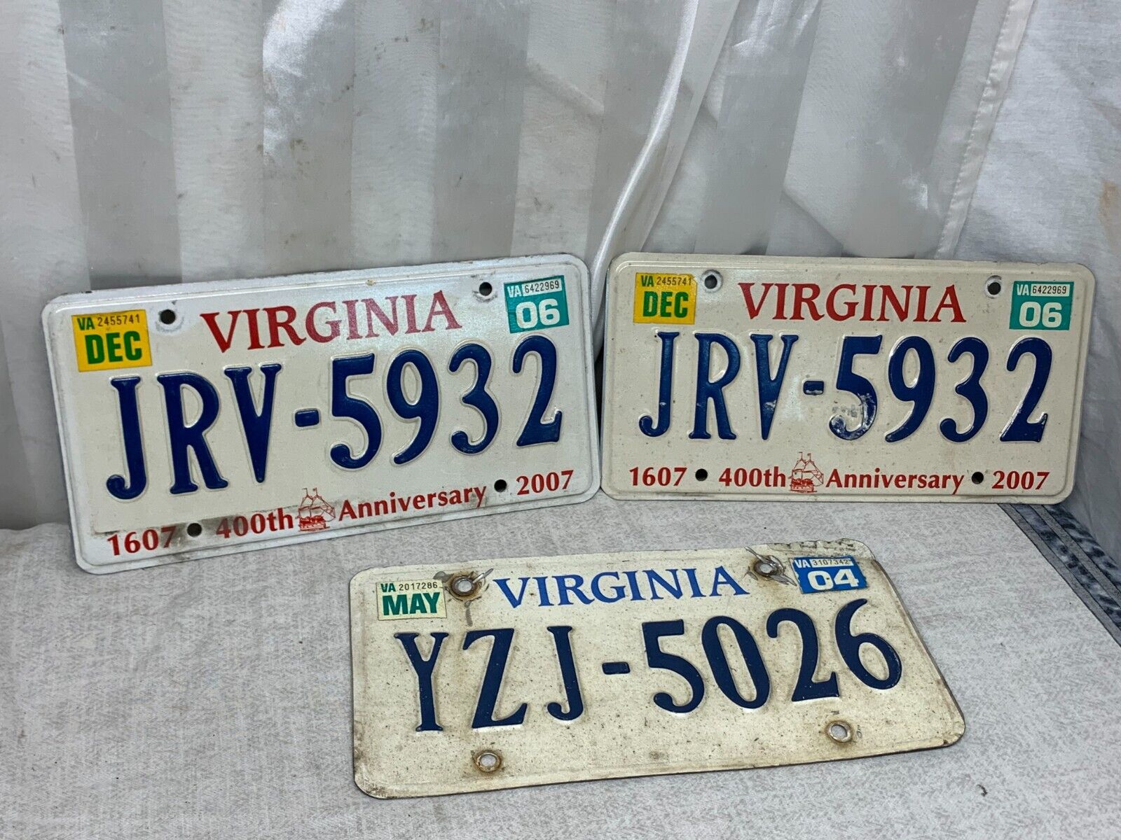 2004-2006 Three Vintage Virginia 400th Anniversary USA License Plate Collectible