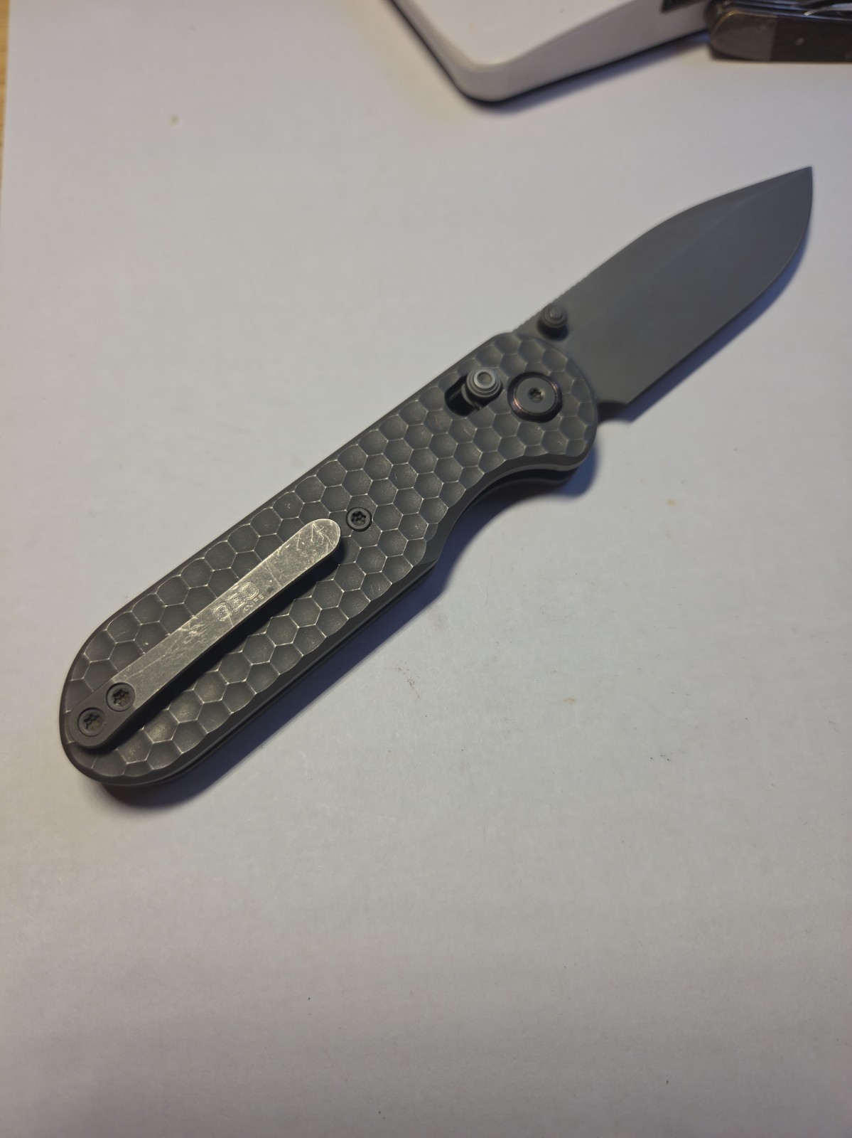 GEO KNIFE ETHEREAL CUTTER TITANIUM HANDLE STONEWASH BOHLER M390 BLADE 3