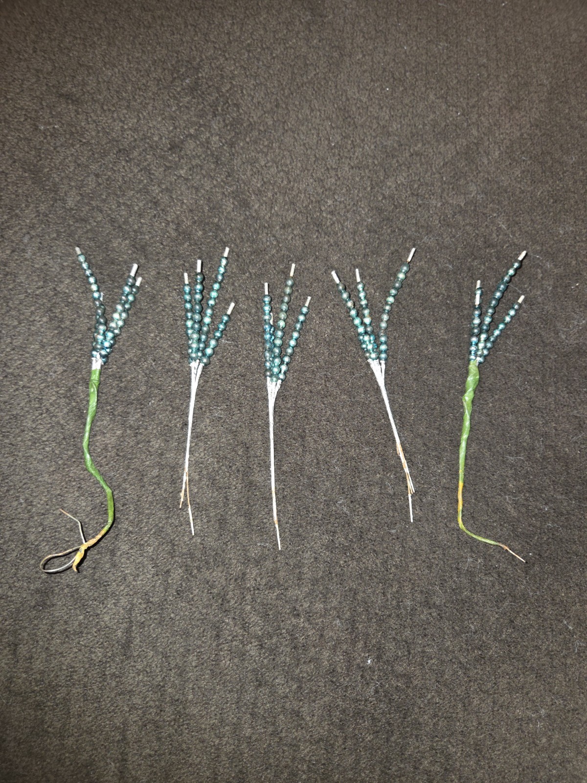 Lot 5 VTG Small Mercury Glass Christmas Bead Spikes Stems Picks Blue  Silver