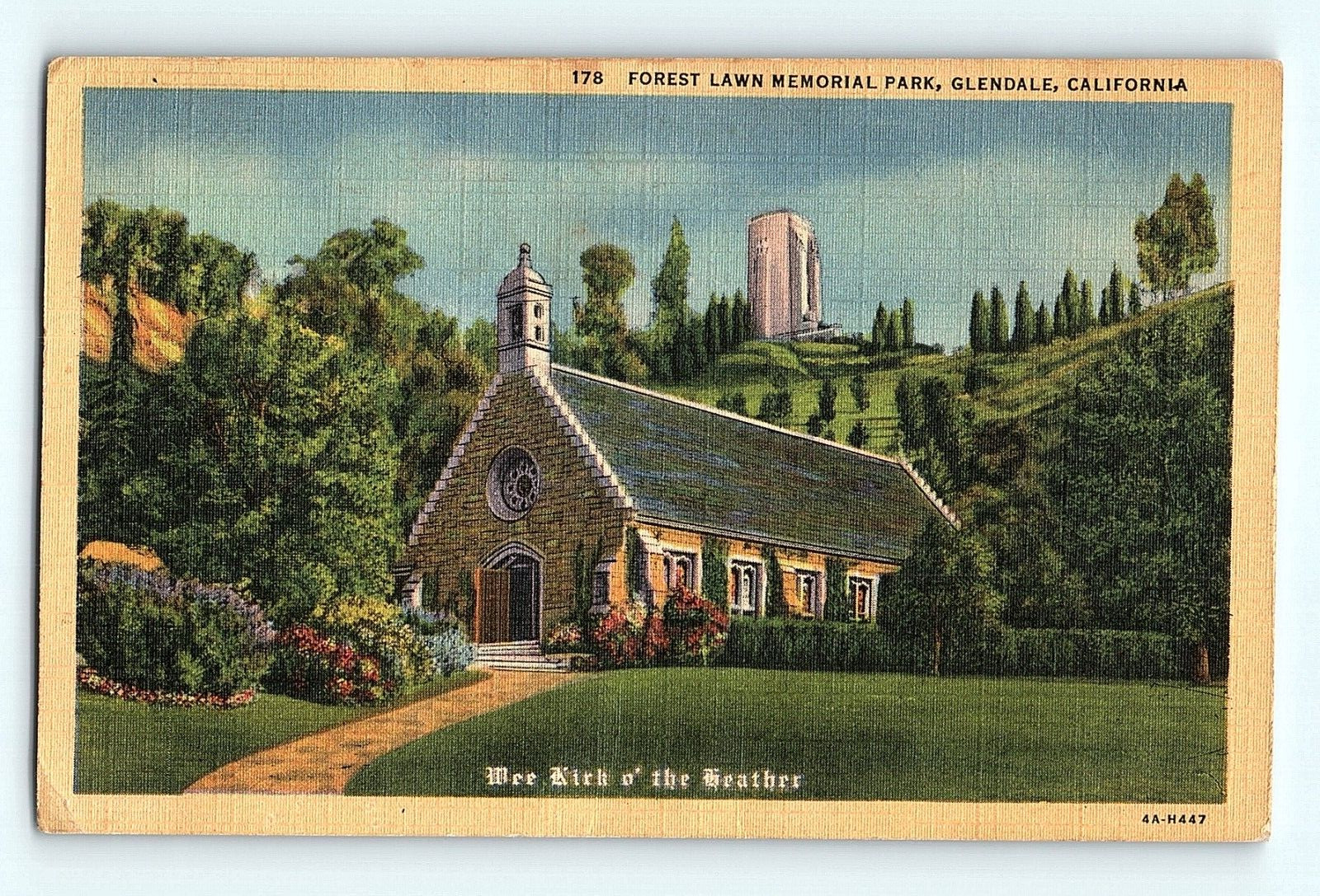 c1940s Glendale CA Replica of Glencairn Annie Laurie\'s Church Linen Postcard G6 c1940s Glendale CA Replica of Glencairn Annie Laurie\'s Church Linen Postcard G6