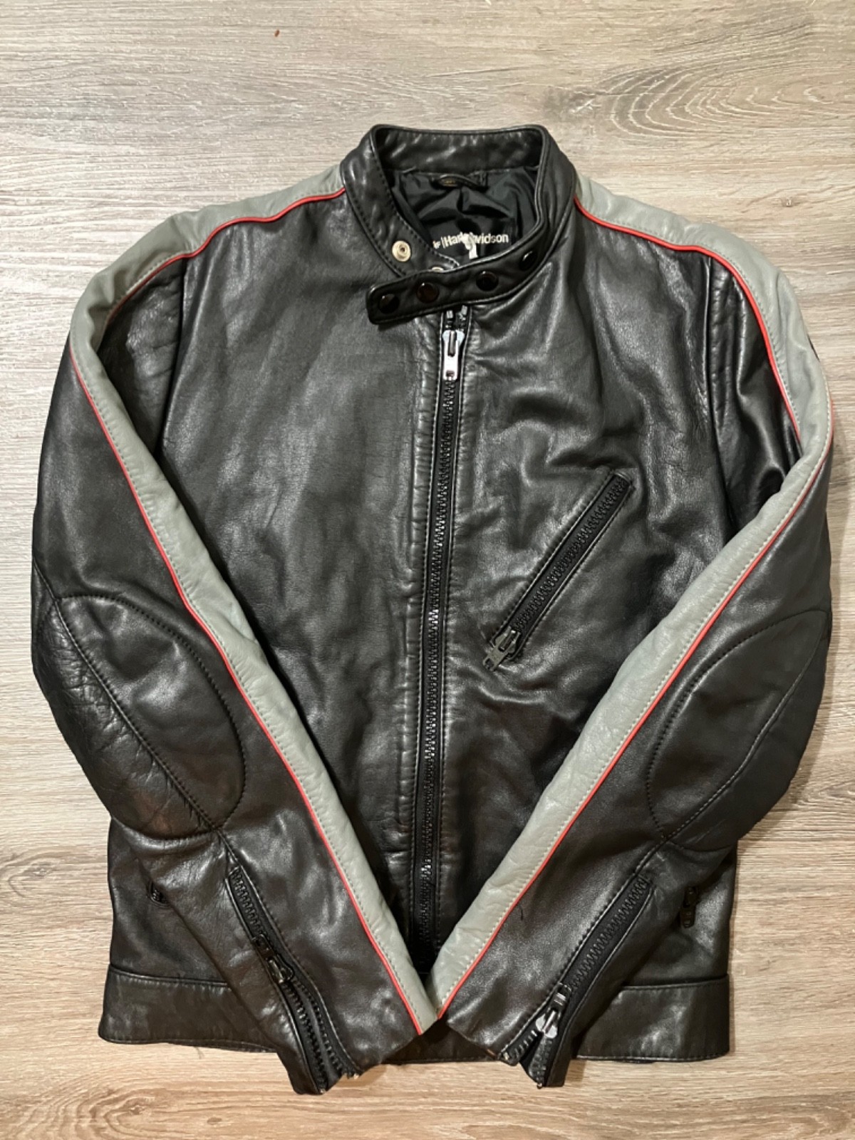 Vtg 70s AMF Harley Davidson Leather Jacket 40 Black Gray Cafe Racer Biker Moto Vtg 70s AMF Harley Davidson Leather Jacket 40 Black Gray Cafe Racer Biker Moto