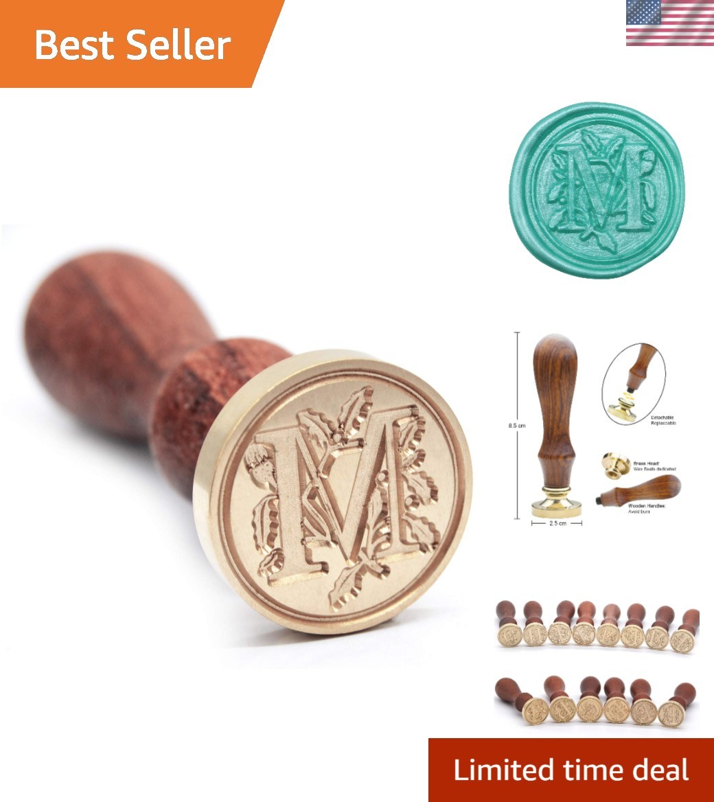 Elegant Brass Head Wax Sealing Stamp with Wooden Handle - Letter M Monogram