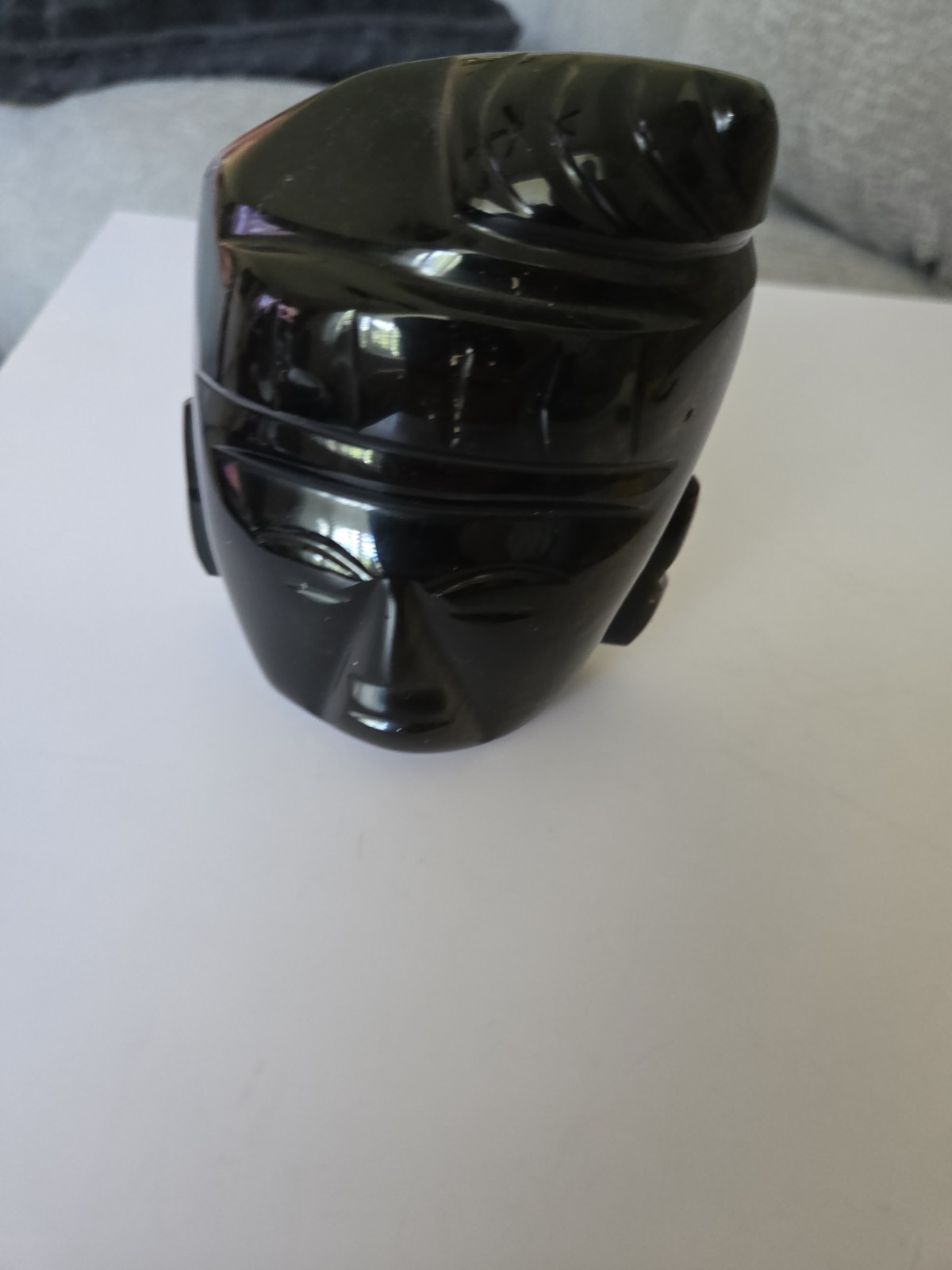 Vintage Hand Carved Aztec or Mayan Warrior Emperor Black Obsidian or Onyx Stone Vintage Hand Carved Aztec or Mayan Warrior Emperor Black Obsidian or Onyx Stone
