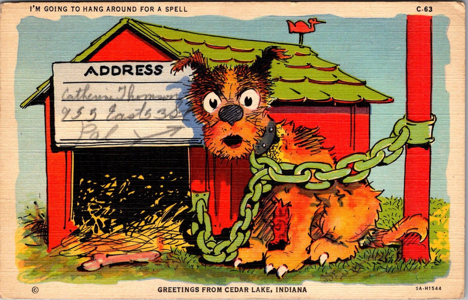 Cedar Lake Indiana Doghouse Humor Postcard 4P22-12 Cedar Lake Indiana Doghouse Humor Postcard 4P22-12