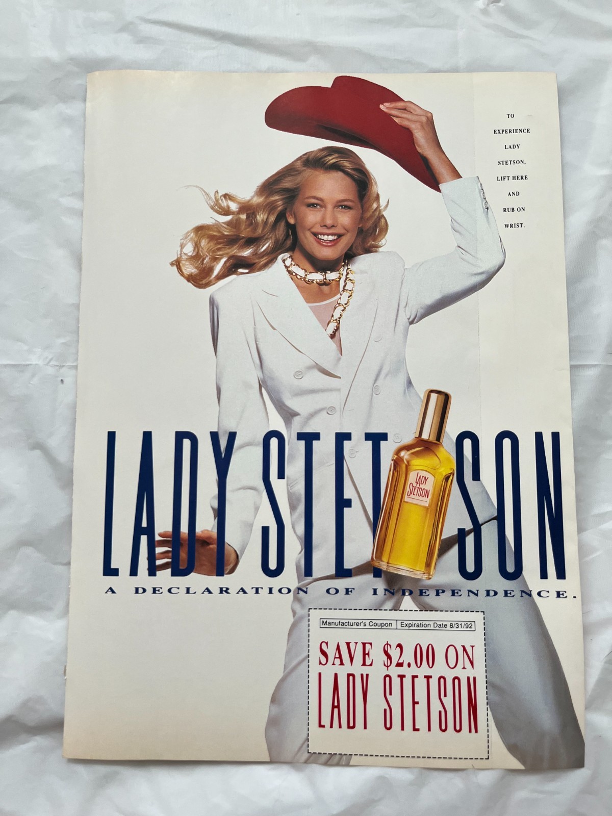 1992 Lady Stetson \'A Declaration of Independence\' Magazine Ad + Scent Insert 90s 1992 Lady Stetson \'A Declaration of Independence\' Magazine Ad + Scent Insert 90s