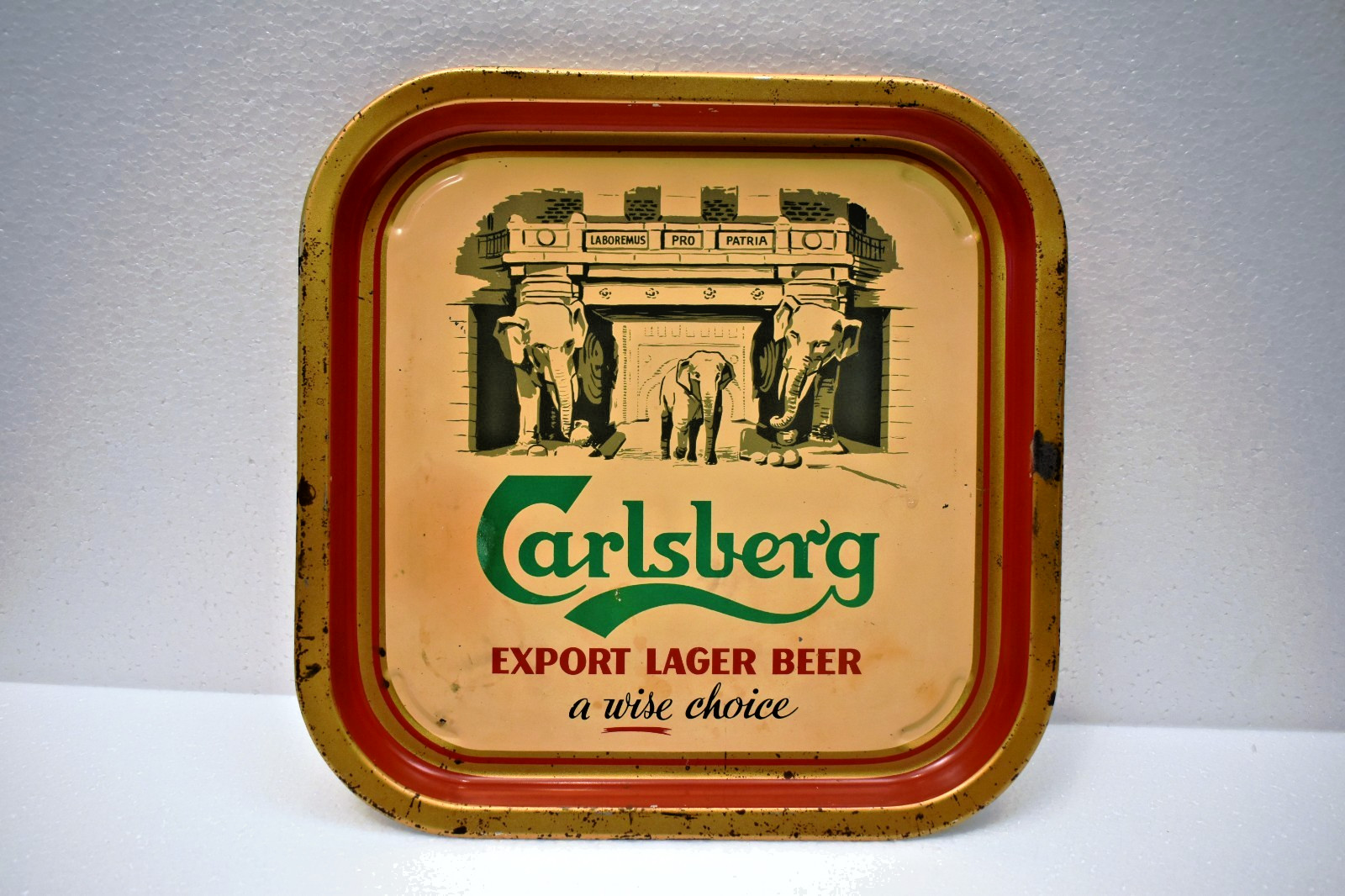 Vintage Carlsberg Export Lager Beer Advertising Metal Tray Elephant Gate 14