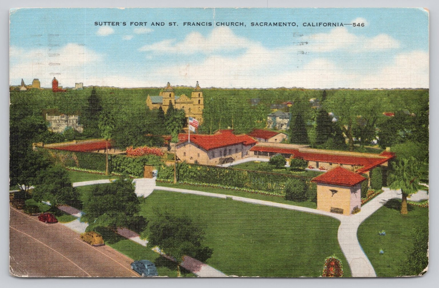 Sutter\'s Fort St. Francis Church Sacramento CA 1952 Linen Postcard Sutter\'s Fort St. Francis Church Sacramento CA 1952 Linen Postcard
