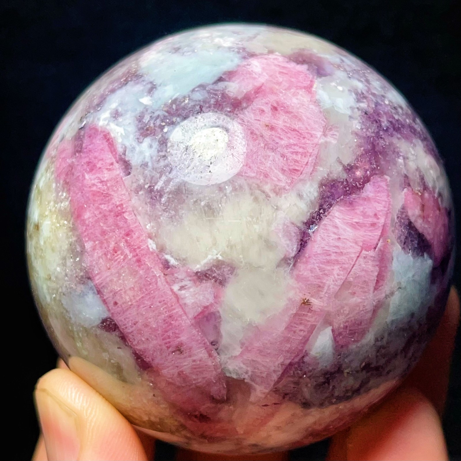 Rare 442G Natural Beautiful Pink tourmaline unicorn sphere Healing L8115 Rare 442G Natural Beautiful Pink tourmaline unicorn sphere Healing L8115
