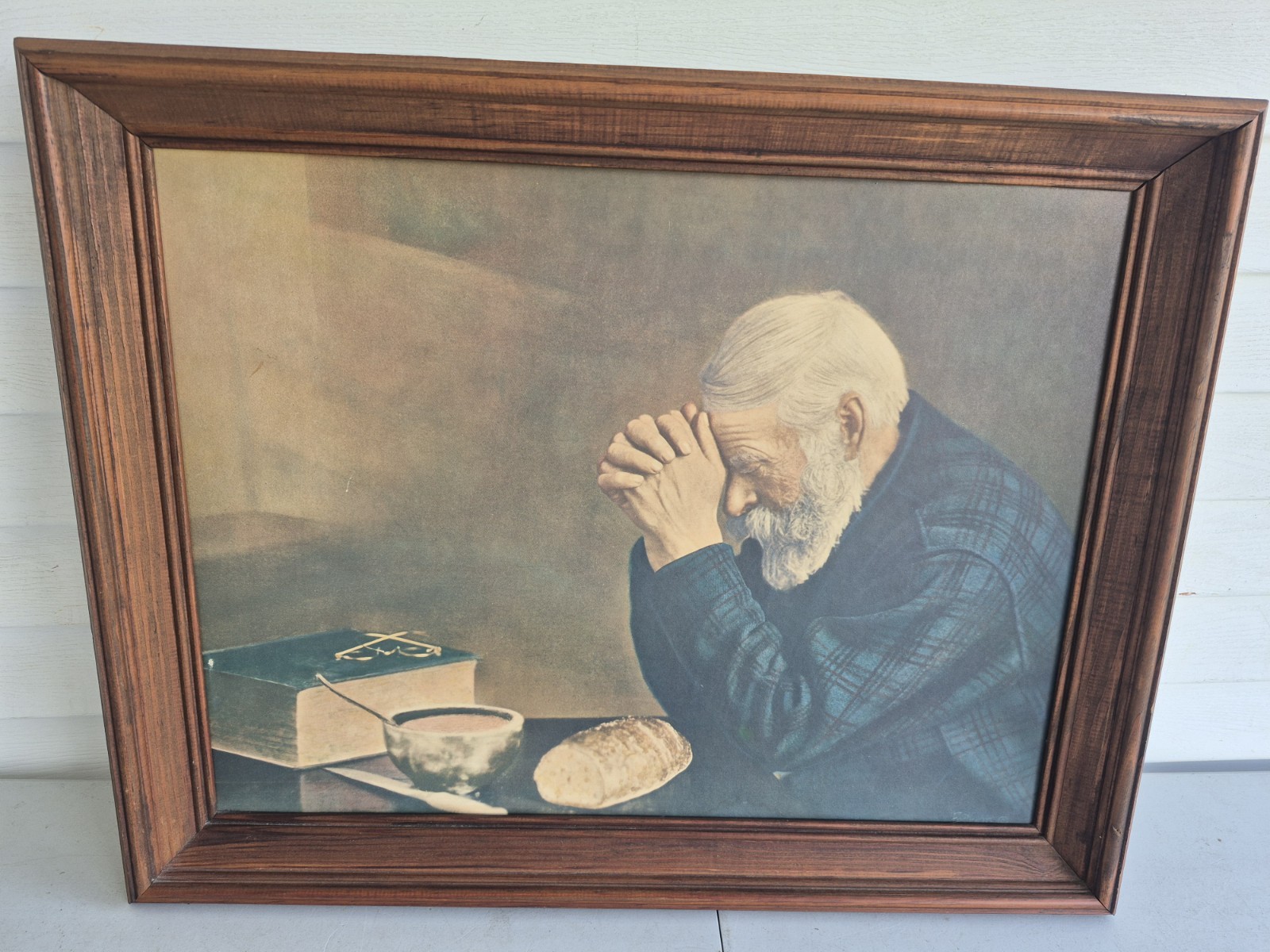 VINTAGE GRACE PICTURE OLD MAN PRAYING BEFORE MEAL VINTAGE GRACE PICTURE OLD MAN PRAYING BEFORE MEAL