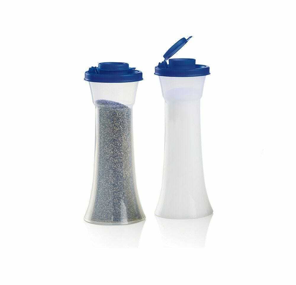 NEW Tupperware Large Hourglass Salt & Pepper Shaker Set  ~ Blue Seals