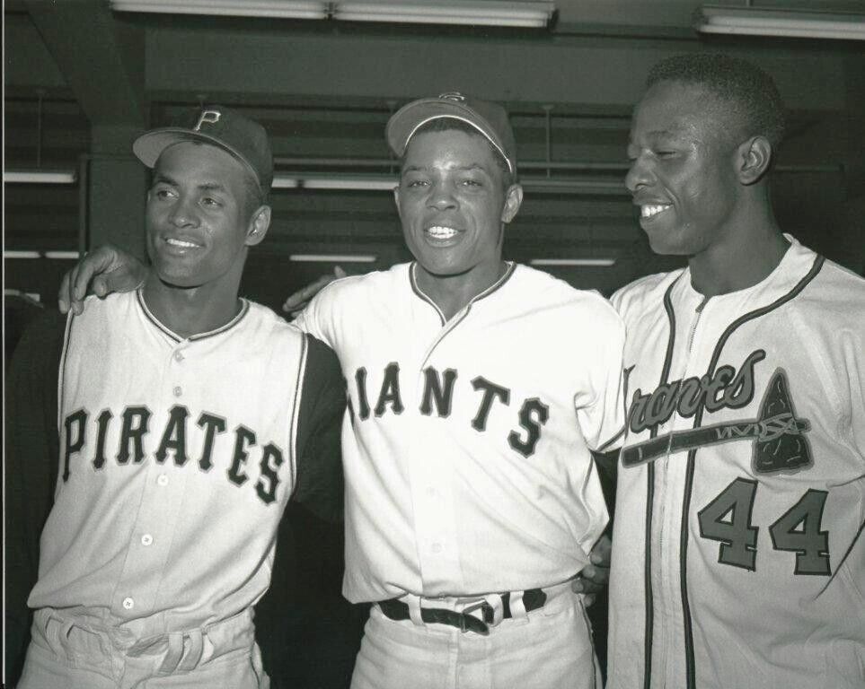 baseball legends Roberto Clemente Willie Mays & hank Arron reprint photo 8 X 10