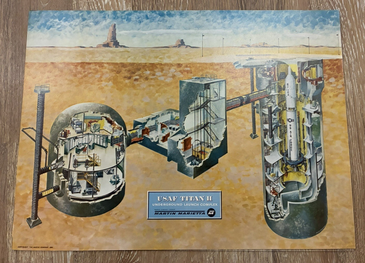 Vintage 1961 USAF Titan II Underground Launch Complex Cutaway Illustrated Poster
