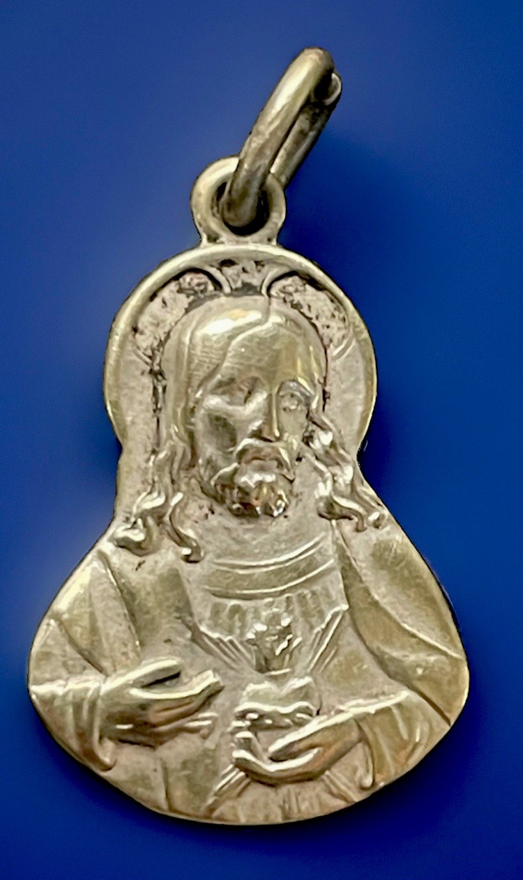 Antique 1910s, Sacred Heart Jesus, 300 Days Indulgence, Pope Pius X Medal Antique 1910s, Sacred Heart Jesus, 300 Days Indulgence, Pope Pius X Medal