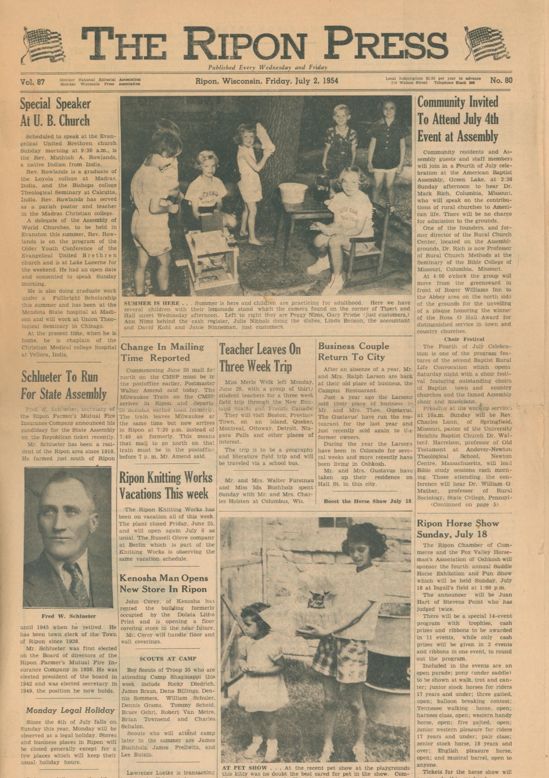 1954 Ripon WI Press Newspaper Green Lake Drive In Movie Theater Fourth of July 1954 Ripon WI Press Newspaper Green Lake Drive In Movie Theater Fourth of July