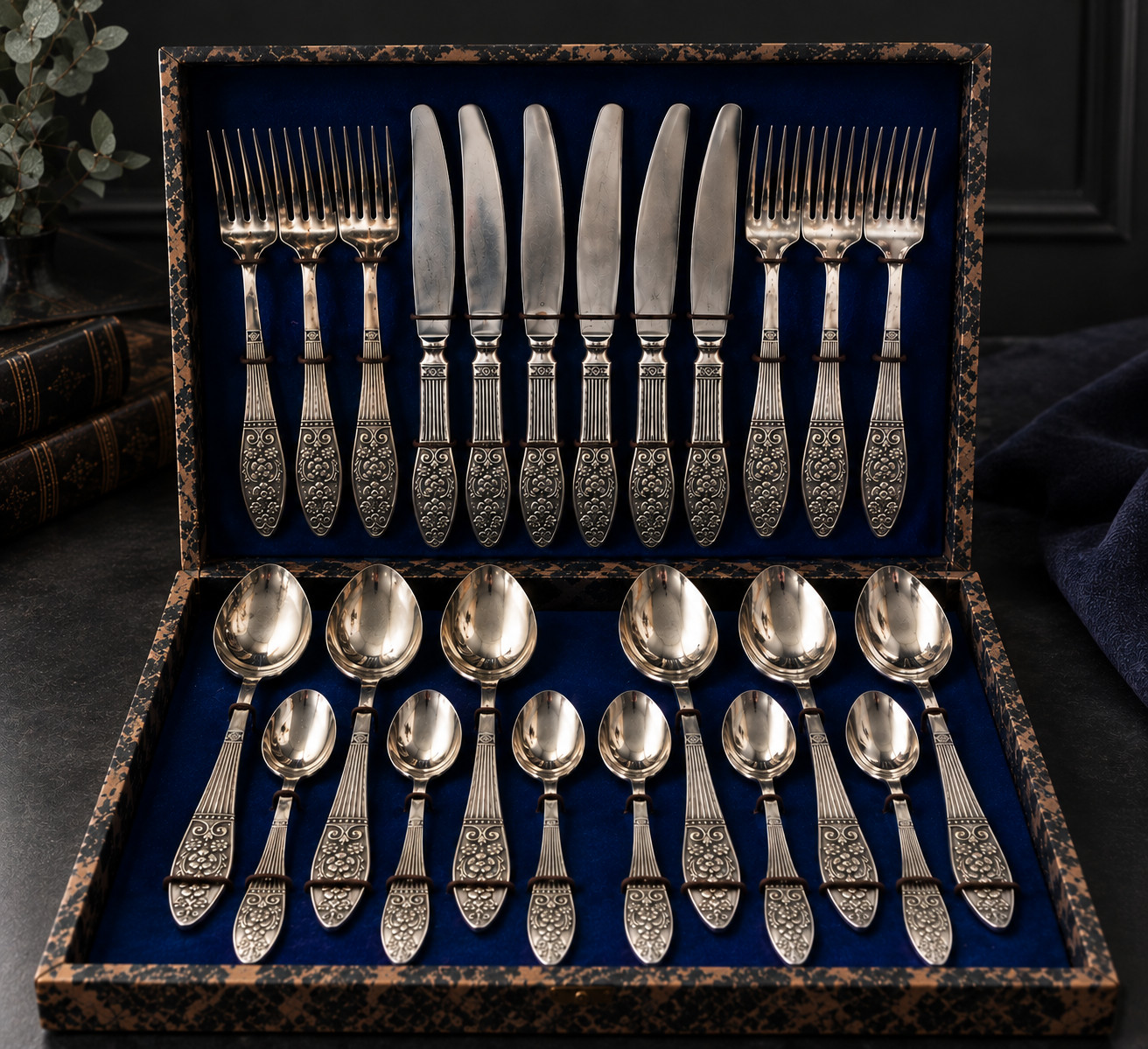 New Nickel Silver 24-Piece Cutlery Set USSR Мельхиоровый набор столовых приборов