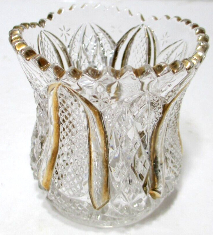Antique EAPG Tarentum Glass Toothpick Holder Harvard Yard Clear Gold 2 3/4 Antique EAPG Tarentum Glass Toothpick Holder Harvard Yard Clear Gold 2 3/4