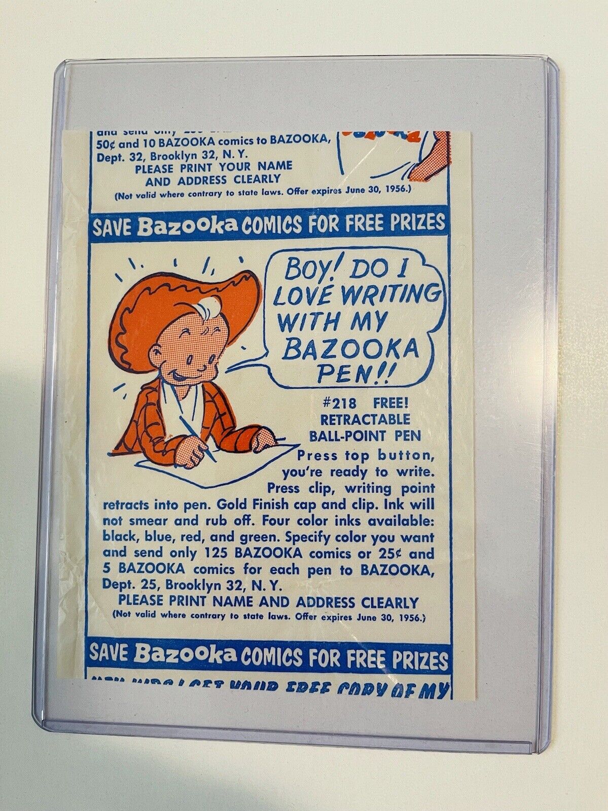 Bazooka Joe Topps Rare Advertising Wrapper 1954-55