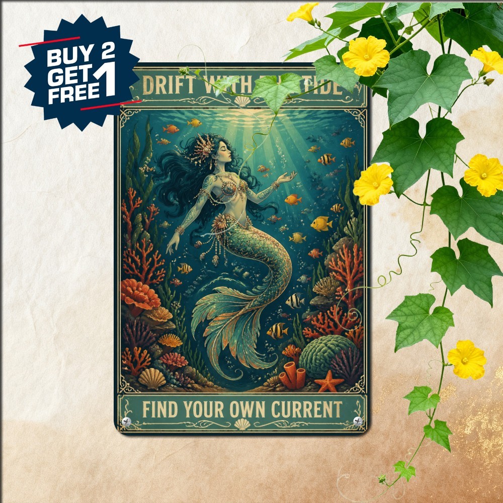 vintage mermaid ocean themed tin metal signs home