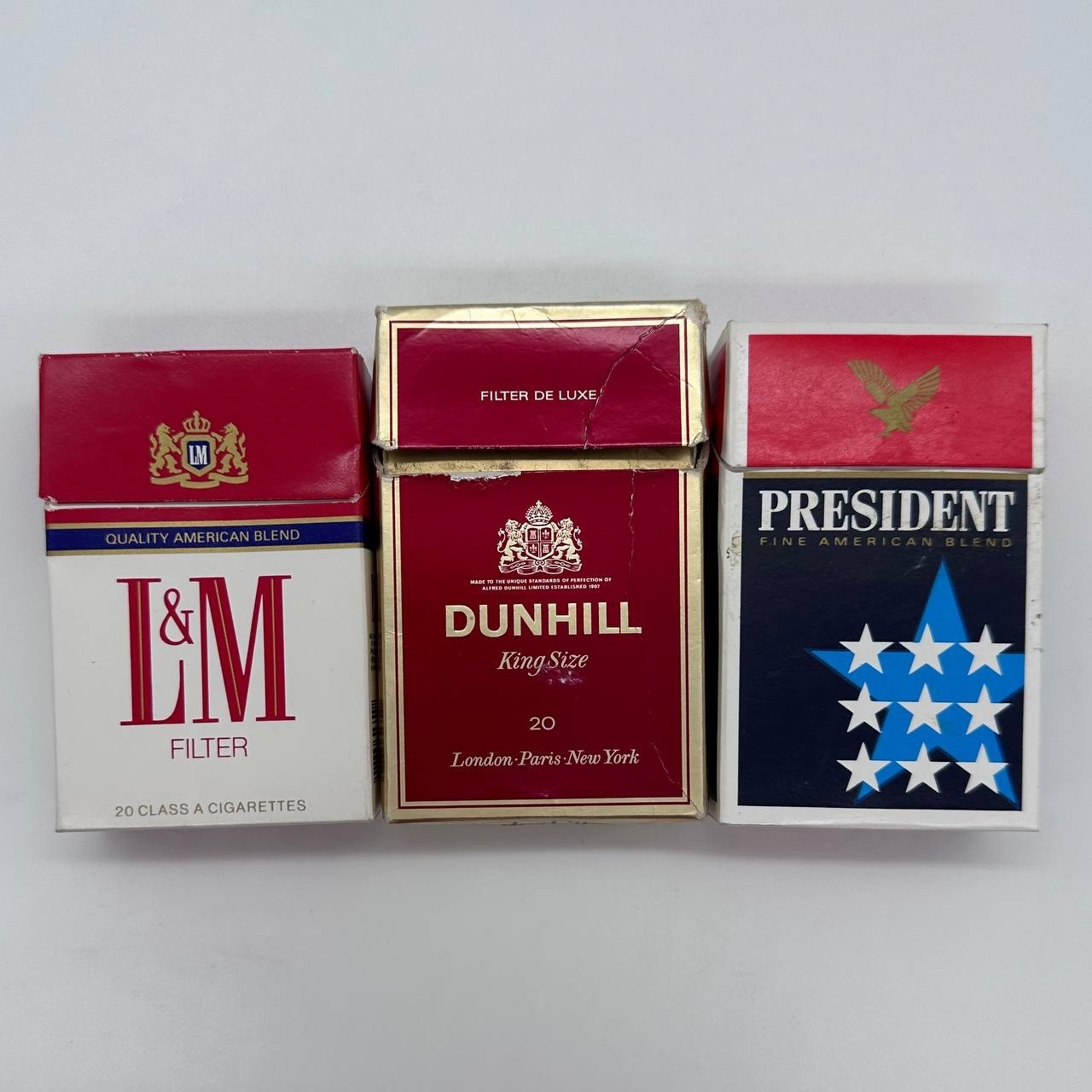 1990s Vintage L&M Dunhill President Lot of 3 Empty Cigarette Packs Boxes