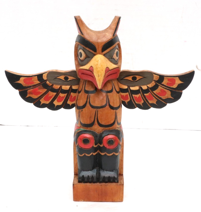 Vintage Northwest Coast Native American Hand Carved Wood Totem Pole 8.75 Vintage Northwest Coast Native American Hand Carved Wood Totem Pole 8.75