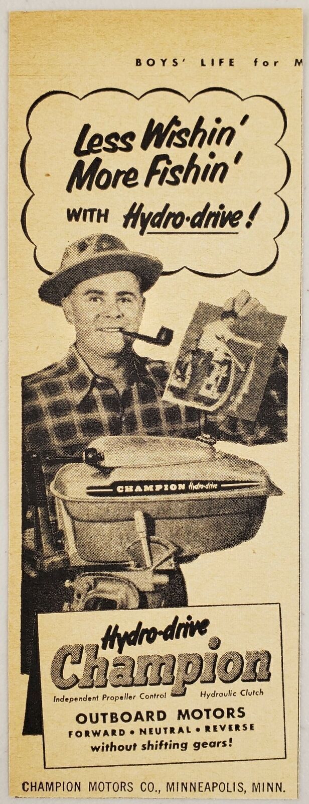 1952 Print Ad Champion Hydro-Drive Outboard Motors Minneapolis,Minnesota 1952 Print Ad Champion Hydro-Drive Outboard Motors Minneapolis,Minnesota