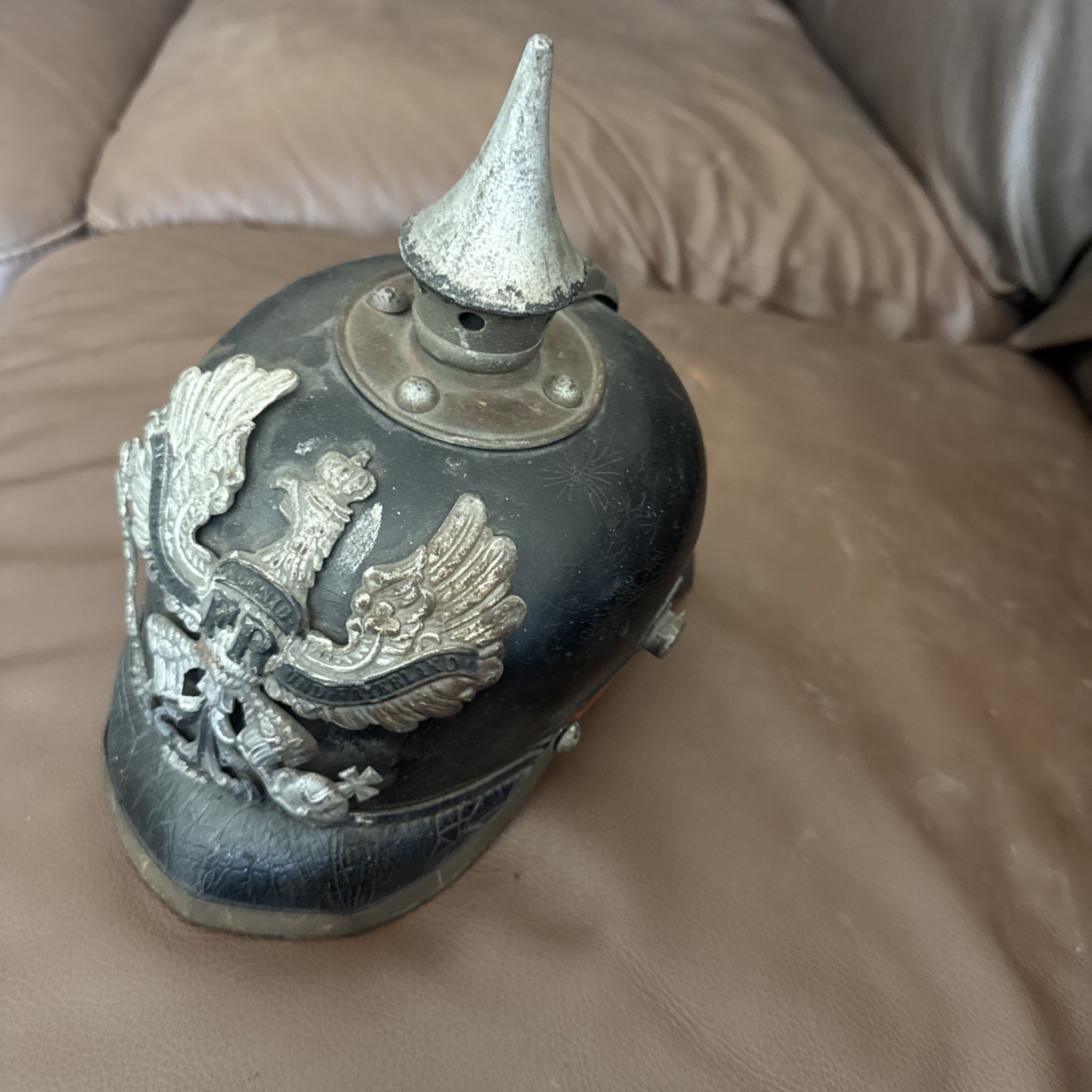 WWI German Pickelhaube Helmet w/ Prussian Eagle Front Plate M1915