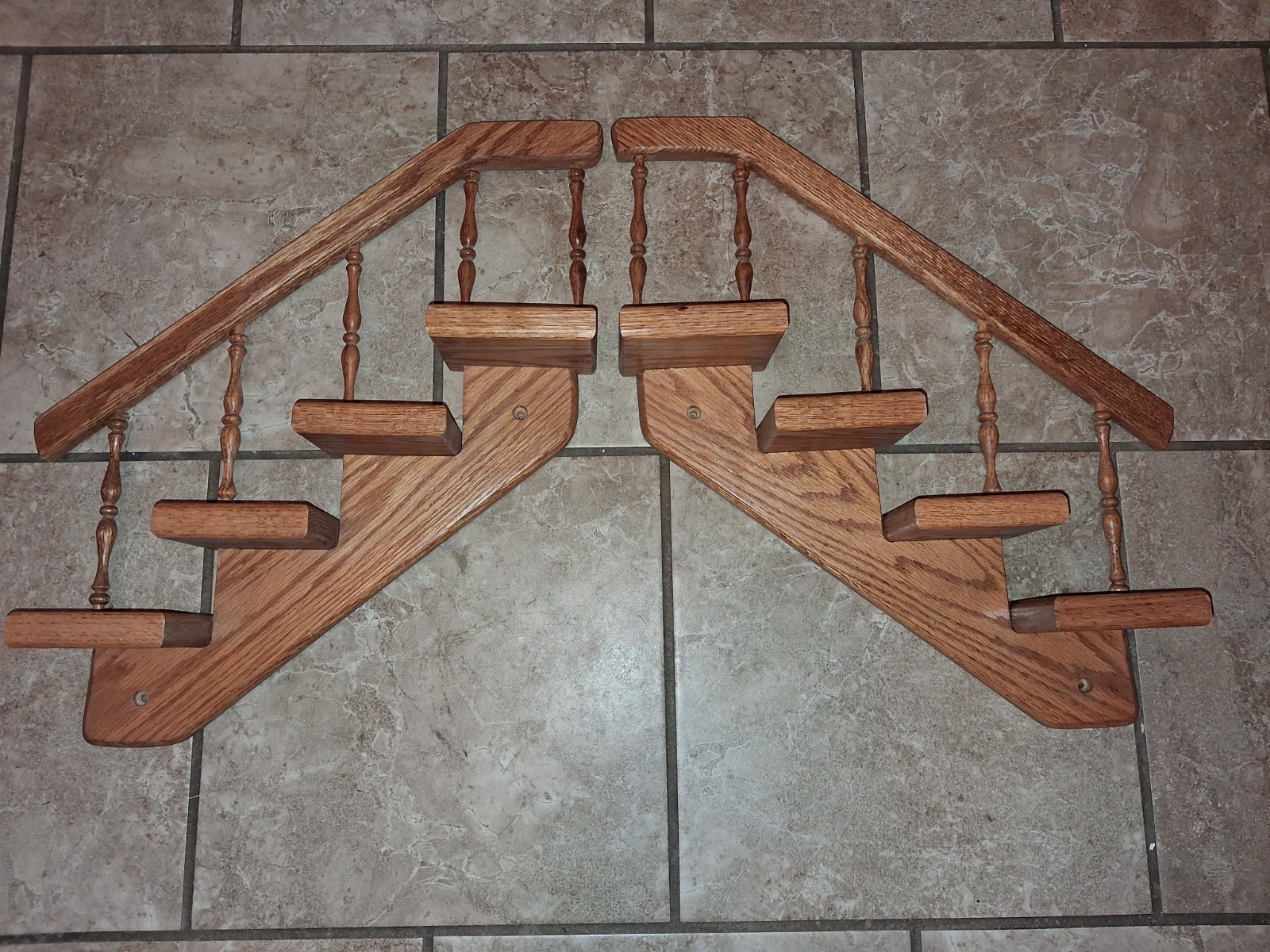 2 Vtg Solid Oak Staircase Wall Shelves 17\ 2 Vtg Solid Oak Staircase Wall Shelves 17\