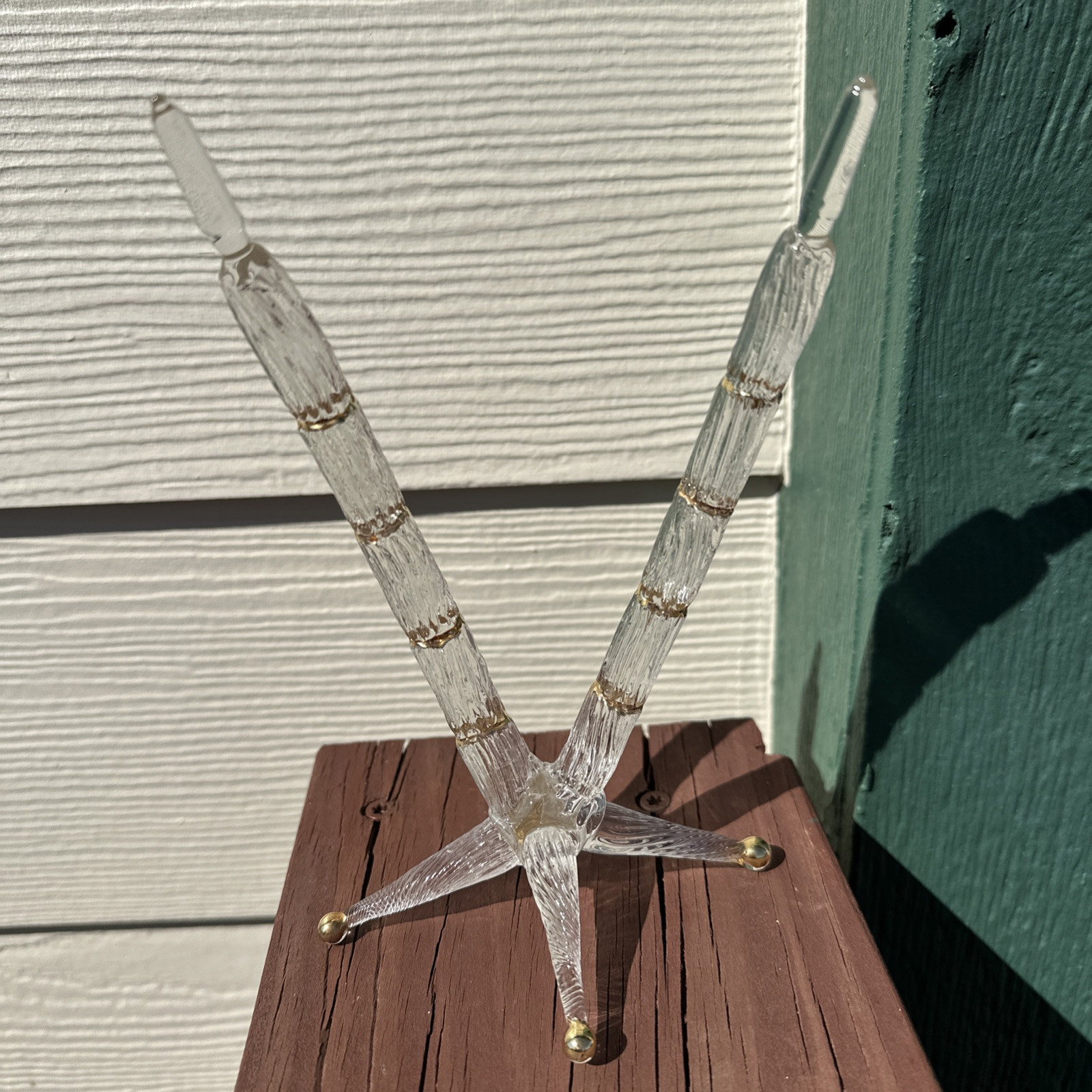 Vtg Lucite? V Shaped Hat Rack? Candle Sculpture Gold Trim Twisted Grooved MCM Vtg Lucite? V Shaped Hat Rack? Candle Sculpture Gold Trim Twisted Grooved MCM