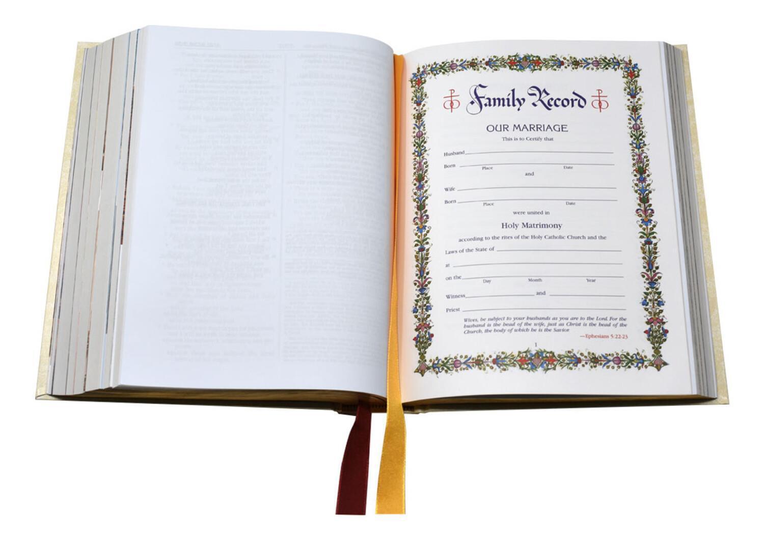St. Joseph Family Bible (NABRE)Material:White Padded CoverSize:8-1/2 x 11\