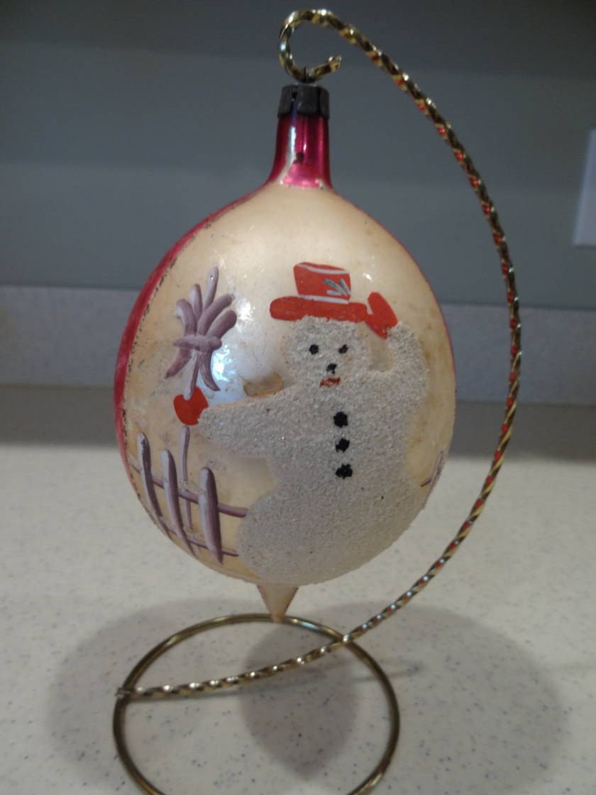 Large Jumbo Antique Vintage Glass Snowman Christmas Ornament Poland Polish Pink Large Jumbo Antique Vintage Glass Snowman Christmas Ornament Poland Polish Pink