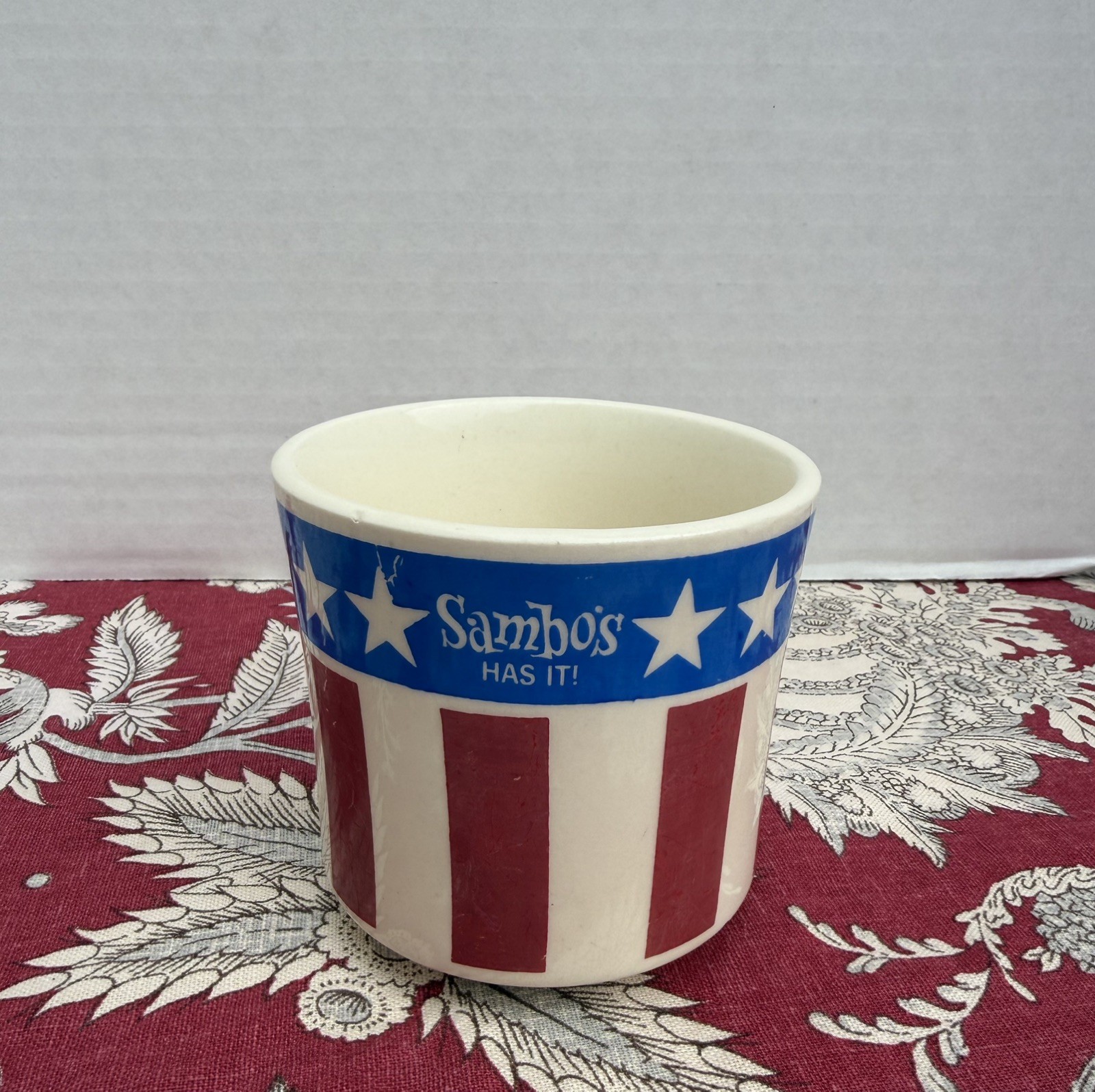Sambo\'s Restaurant Red White Blue Stars Flag Coffee Cup Mug Vintage Sambo\'s Restaurant Red White Blue Stars Flag Coffee Cup Mug Vintage