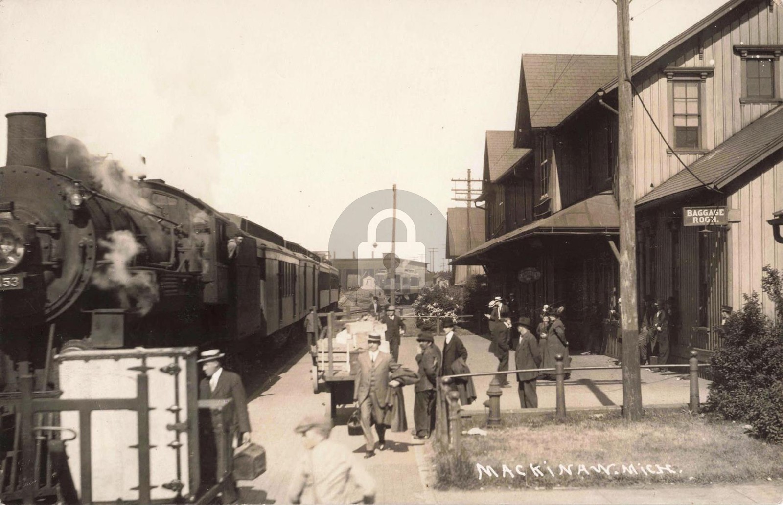 Railroad Station, Mackinaw City MI Michigan RPPC Photo Postcard COPY Railroad Station, Mackinaw City MI Michigan RPPC Photo Postcard COPY