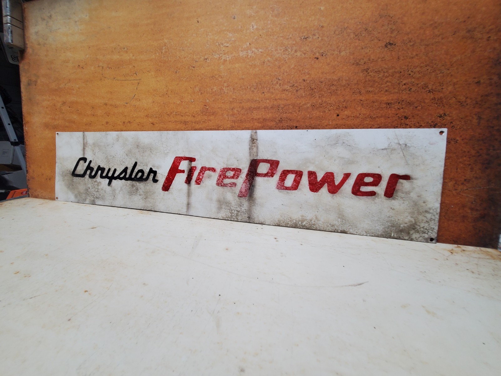 Chrysler Firepower Speed Shop Painted Sign 24x5 Chrysler Firepower Speed Shop Painted Sign 24x5