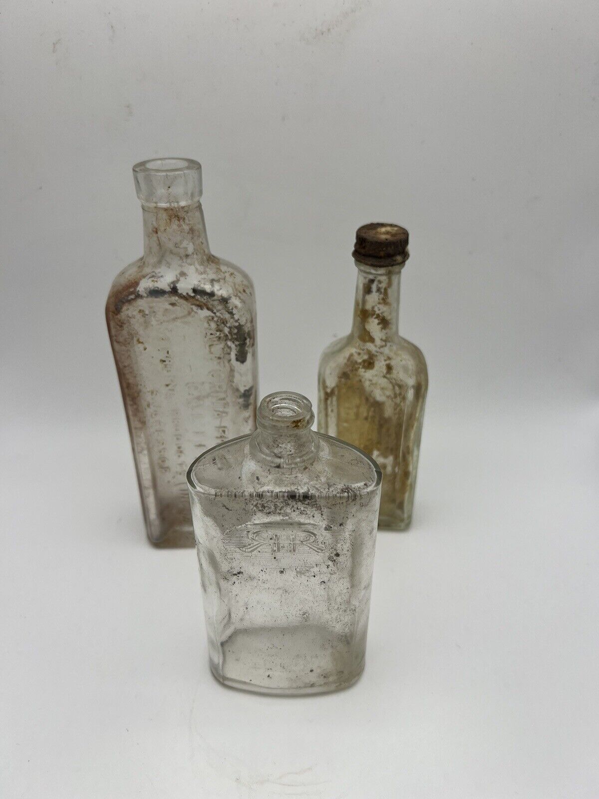 Lot Of 3 Vintage Clear Glass Medicine Bottles 