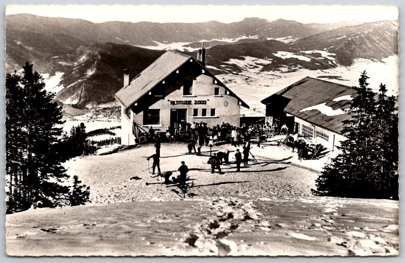 RPPC France Villard-de-Lans Restaurant Bar Cable Car Station Skiers Postcard