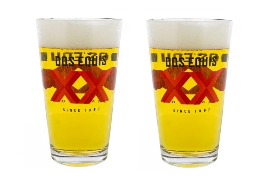 Dos Equis Beer Pint Glasses, Classic Bar Glassware Set, Yellow and Red Logo Dos Equis Beer Pint Glasses, Classic Bar Glassware Set, Yellow and Red Logo